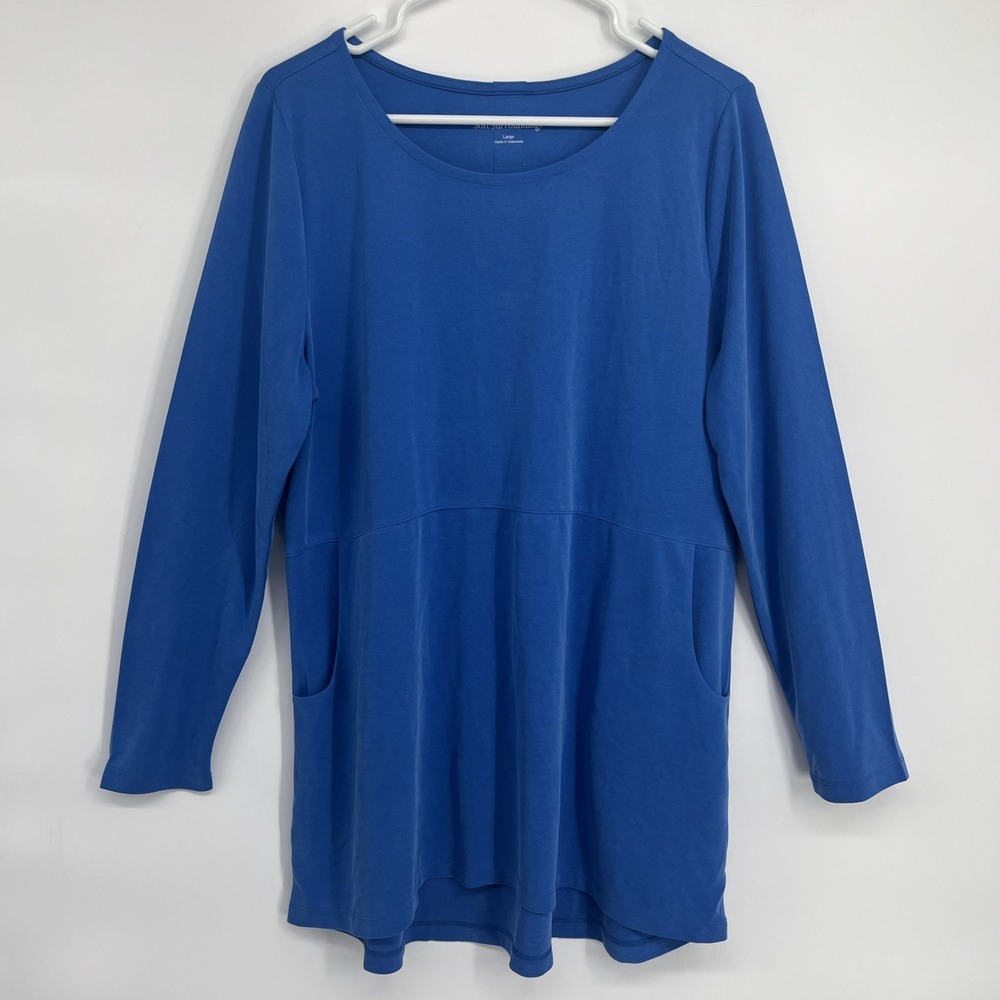 Soft Surroundings Fairfax Blue Tunic Top Relaxed Soft Comfy Casual Pockets  LG